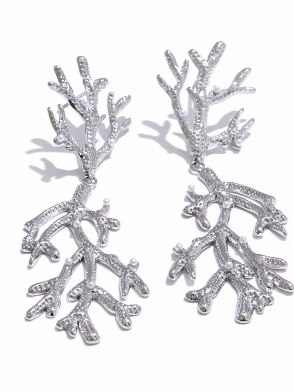 Silver Coral Branch Statement Earrings | Stainless Steel | Ocean-Inspired